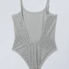 Rhinestone Scoop-Neck Swimsuit – Grey – Rhinestones