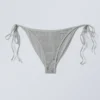Rhinestone Tie Bikini Bottoms – Grey – Rhinestones