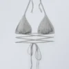 Rhinestone Wrap Bikini Top – Grey – Rhinestones