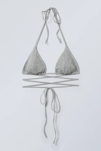 Rhinestone Wrap Bikini Top – Grey – Rhinestones