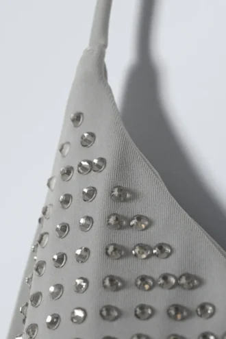 Rhinestone Wrap Bikini Top – Grey – Rhinestones