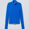Rib-Knit Chenille Turtleneck Sweater – Bright Blue
