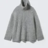 Rib-Knit Half-Zip Turtleneck Sweater – Grey Melange