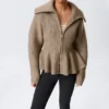 Rib Knit Peplum Zip Sweater – Dusty Mole