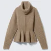 Rib Knit Peplum Zip Sweater – Dusty Mole