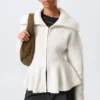 Rib Knit Peplum Zip Sweater – White