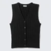 Rib-Knitted V-Neck Vest – Black