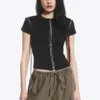 Ribbed Cross Tie T-Shirt – Black