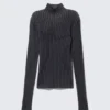 Ribbed Fitted Turtleneck – Dark Blue Stripe