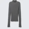 Ribbed Fitted Turtleneck – Striped Dark Grey Melange