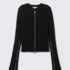 Ribbed Fitted Zip Cardigan – Black