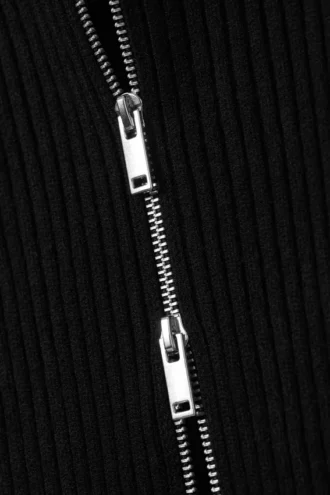 Ribbed Fitted Zip Cardigan – Black
