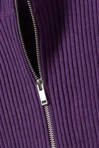 Ribbed Fitted Zip Cardigan – Dark Purple