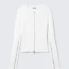 Ribbed Fitted Zip Cardigan – Off-White