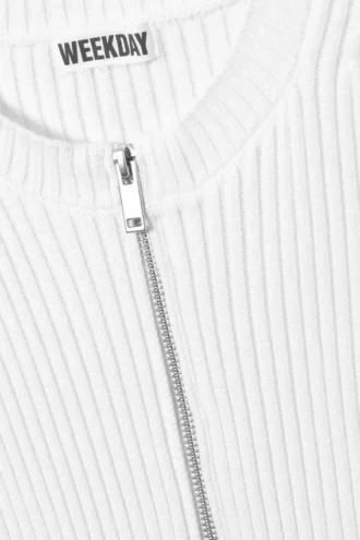 Ribbed Fitted Zip Cardigan – Off-White