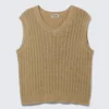 Ribbed Knitted V-Neck Vest – Beige
