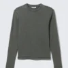 Ribbed Long-Sleeve Top – Dark Green