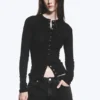Ribbed Long-Sleeved Cardigan – Black