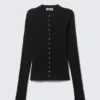 Ribbed Long-Sleeved Cardigan – Black