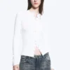 Ribbed Long-Sleeved Cardigan – White