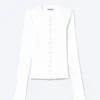 Ribbed Long-Sleeved Cardigan – White