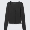 Ribbed Long-Sleeved Pyjama Cardigan – Black