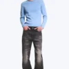 Ribbed Long-Sleeved T-Shirt – Washed Blue