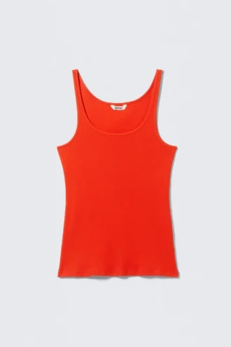 Ribbed Scoop Neck Tank Top – Bright Red