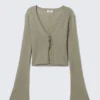 Ribbed Tie-Front Cardigan – Khaki Green