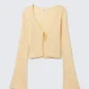 Ribbed Tie-Front Cardigan – Light Yellow