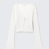 Ribbed Tie-Front Cardigan – White