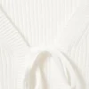 Ribbed Tie-Front Cardigan – White