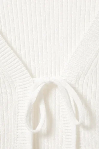 Ribbed Tie-Front Cardigan – White