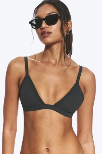 Ribbed V-Neck Bikini Top – Dark Grey