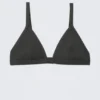 Ribbed V-Neck Bikini Top – Dark Grey