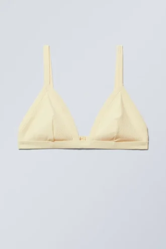 Ribbed V-Neck Bikini Top – Light Yellow