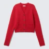 Ribbed V-Neck Cardigan – Bright Red
