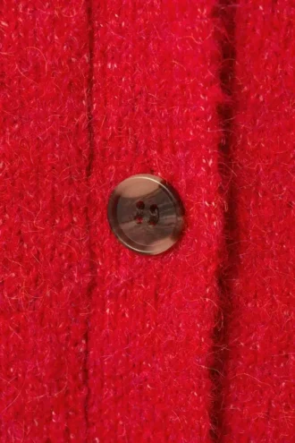 Ribbed V-Neck Cardigan – Bright Red
