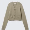 Ribbed V-Neck Cardigan – Dusty Mole