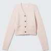 Ribbed V-Neck Cardigan – Light Dusty Pink