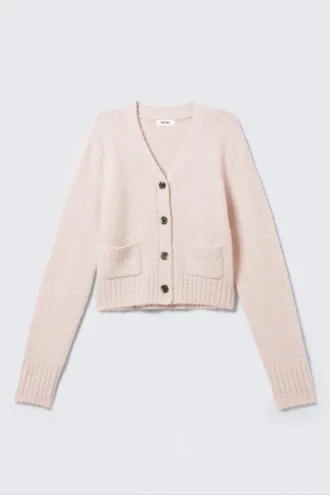 Ribbed V-Neck Cardigan – Light Dusty Pink