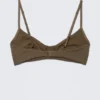 Ribbed V-Neck Cotton Bra – Dark Brown