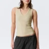 Ribbed V-Neck Tank Top – Light Beige