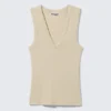 Ribbed V-Neck Tank Top – Light Beige