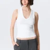 Ribbed V-Neck Tank Top – White