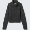 Ribbed Zip-Up Knit Cardigan – Dark Grey Melange