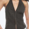 Ripstop Halter V-Neck Top – Dark Grey