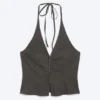 Ripstop Halter V-Neck Top – Dark Grey