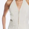 Ripstop Halter V-Neck Top – Light Beige