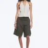 Ripstop Halter V-Neck Top – Light Beige